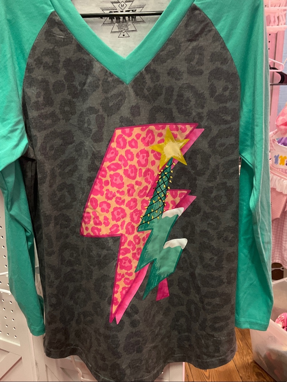 Teal & Gray Graphic Christmas Lightning Bolt